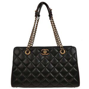 Chanel Black Lambskin Tote Chain Handbag 153994